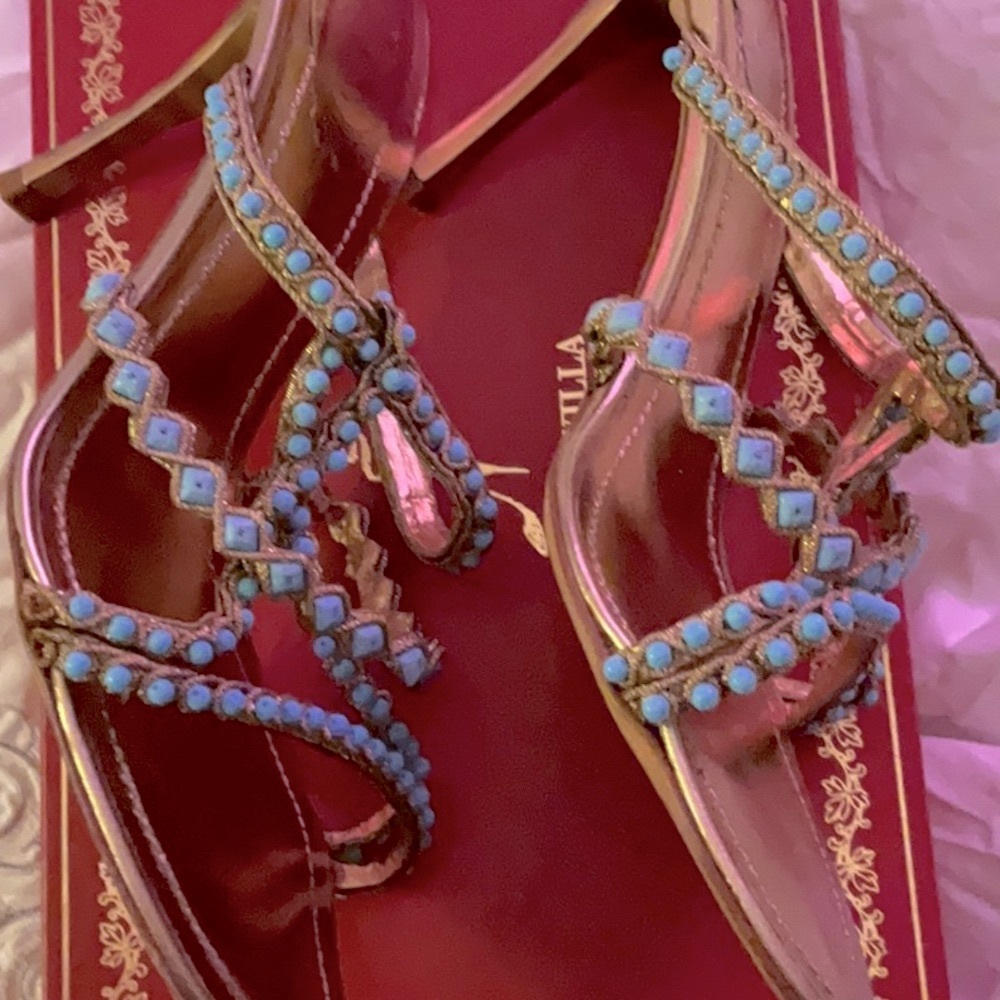 Gorgeous Rene Caovilla turquoise and gold shoes eu 40 9.5 10 worn once stunning